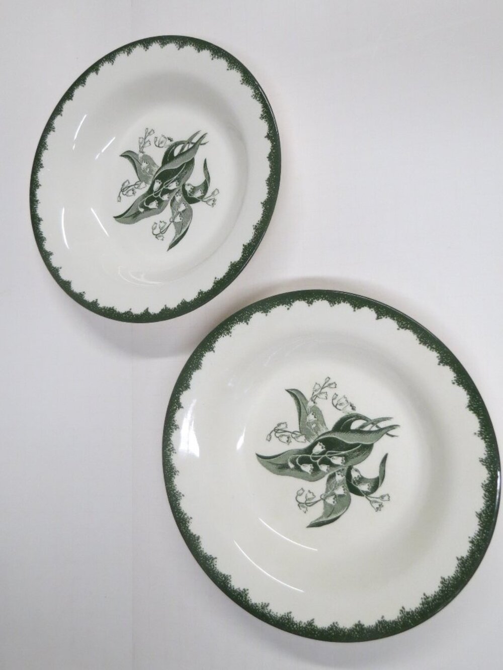 Lily of the Valley (2) VINTAGE Bowls w Green Border ROYAL 8.5" Soup/Salad